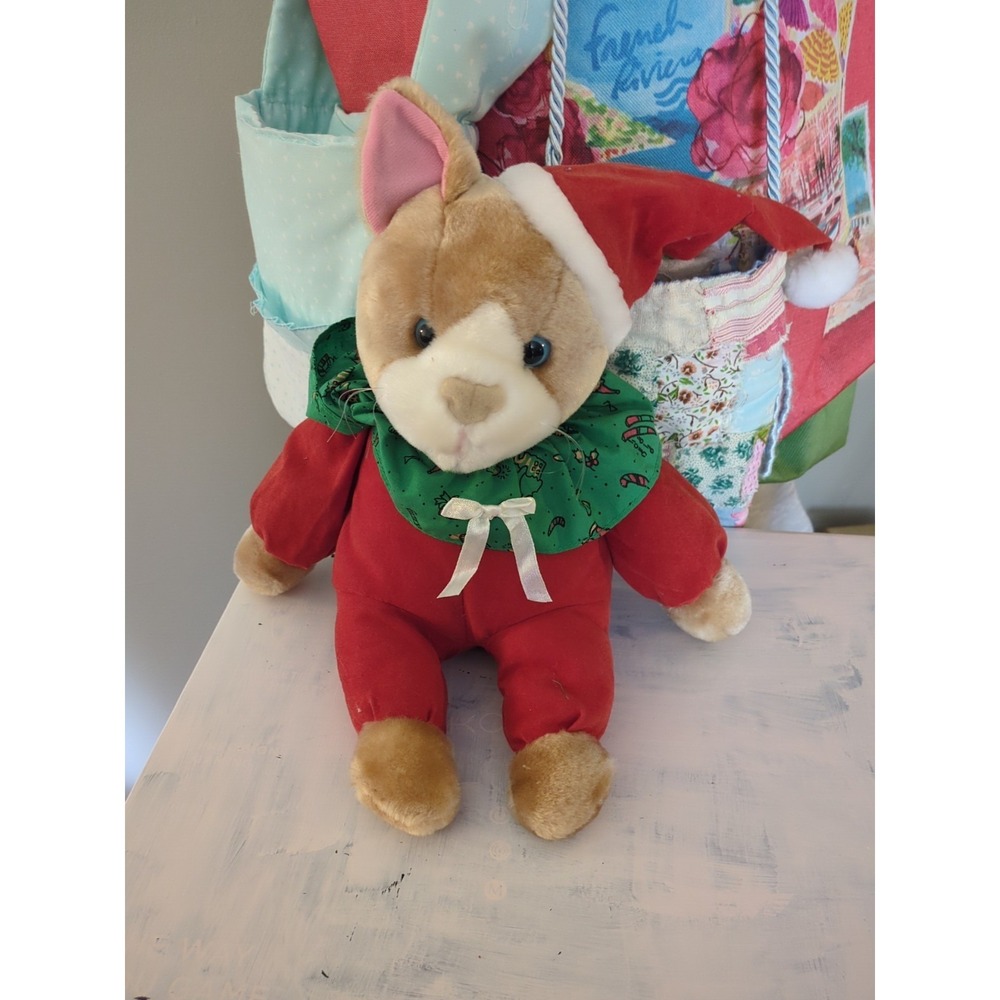 Sugar Loaf Plush Stuffed Christmas Cat Vintage 1998 Red Santa Hat